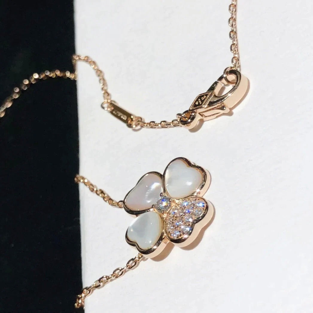[Resenly Jewelry]CLOVER MOP DIAMOND ROSE GOLD NECKLACE