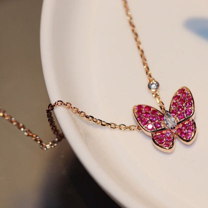 [Resenly Jewelry]BUTTERFLY RED DIAMOND ROSE GOLD NECKLACE