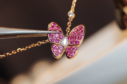 [Resenly Jewelry]BUTTERFLY RED DIAMOND ROSE GOLD NECKLACE