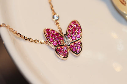 [Resenly Jewelry]BUTTERFLY RED DIAMOND ROSE GOLD NECKLACE