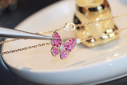 [Resenly Jewelry]BUTTERFLY RED DIAMOND ROSE GOLD NECKLACE