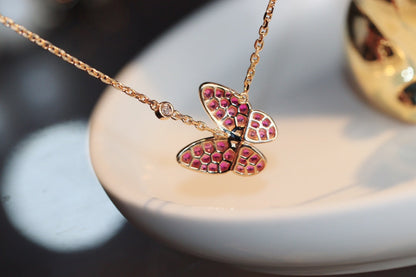 [Resenly Jewelry]BUTTERFLY RED DIAMOND ROSE GOLD NECKLACE