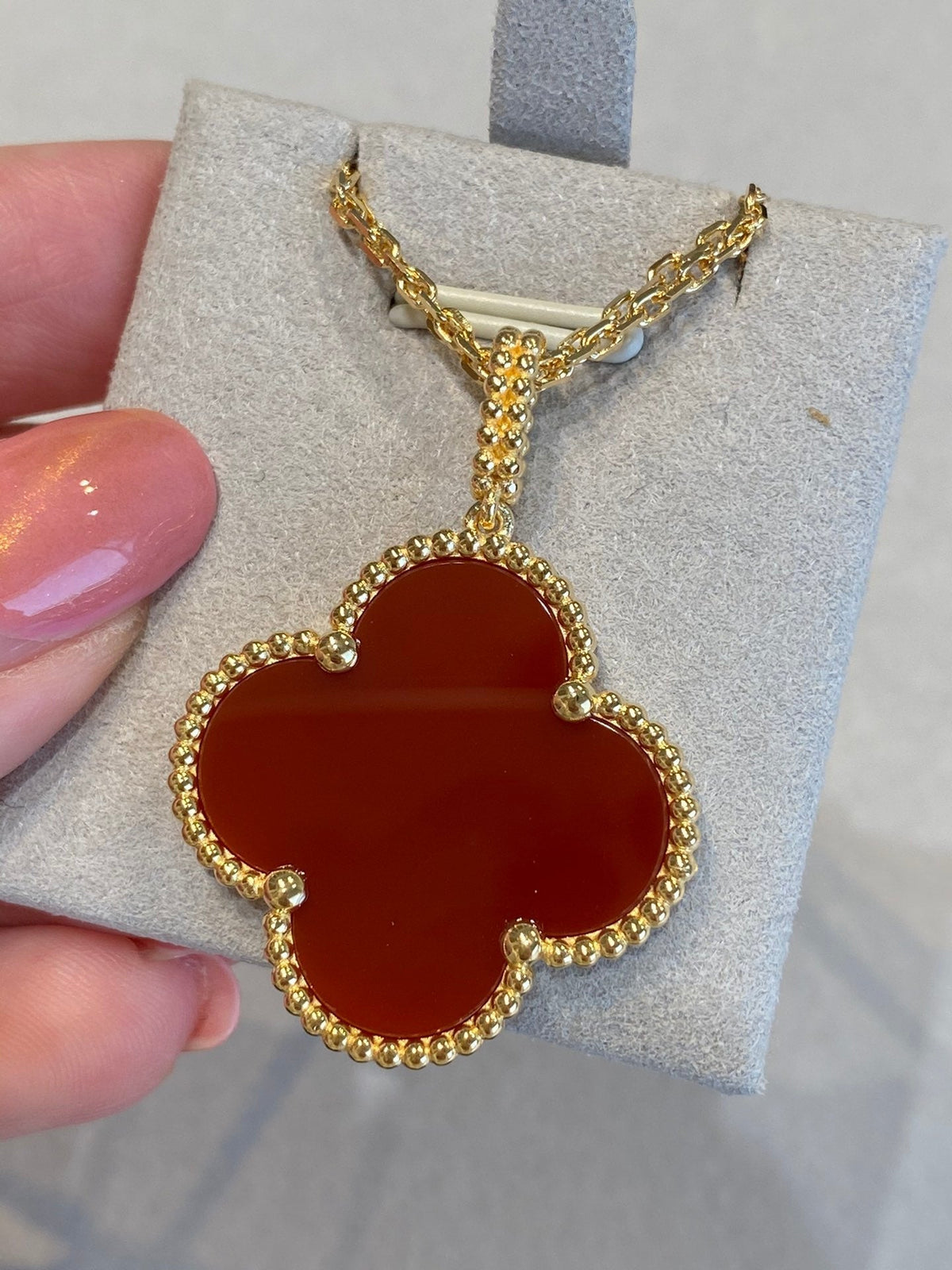 [Resenly Jewelry]CLOVER 25MM NECKLACE GOLD CARNELIAN