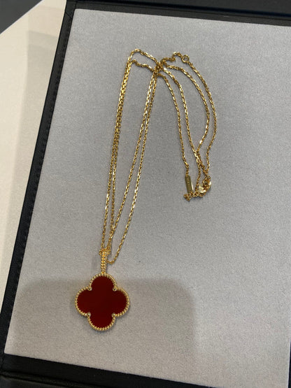 [Resenly Jewelry]CLOVER 25MM NECKLACE GOLD CARNELIAN