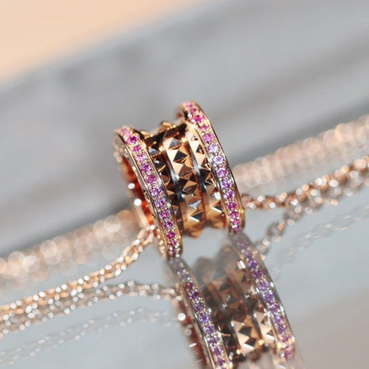 [Resenly Jewelry]ZERO 1 ROCK PINK GOLD PINK DIAMOND NECKLACE