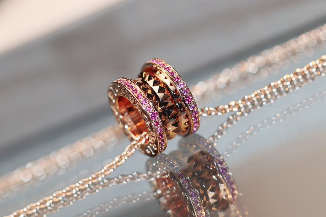 [Resenly Jewelry]ZERO 1 ROCK PINK GOLD PINK DIAMOND NECKLACE