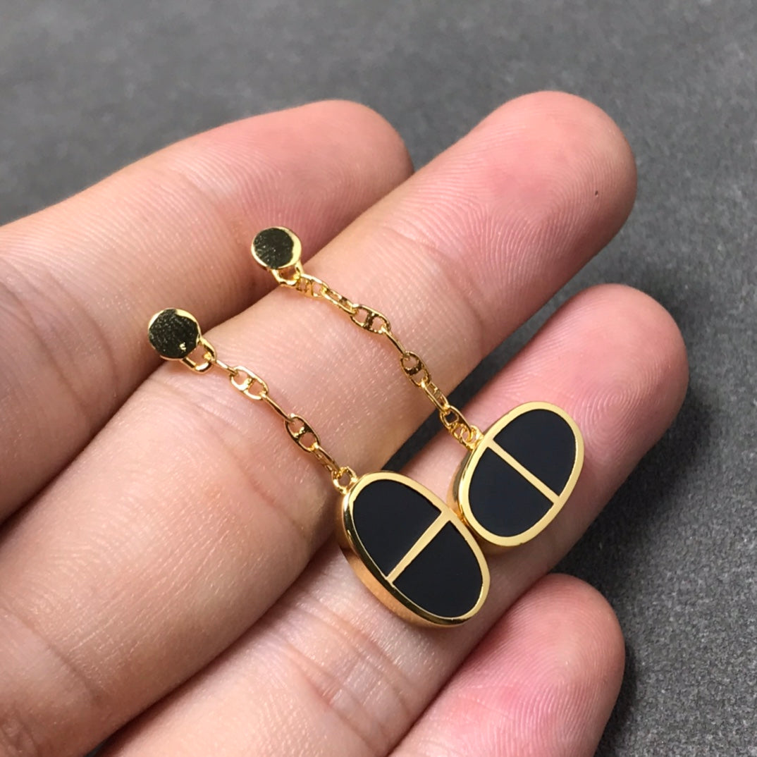 [Resenly Jewelry]CHAINE VERSO BLACK CERAMIC SILVER EARRINGS