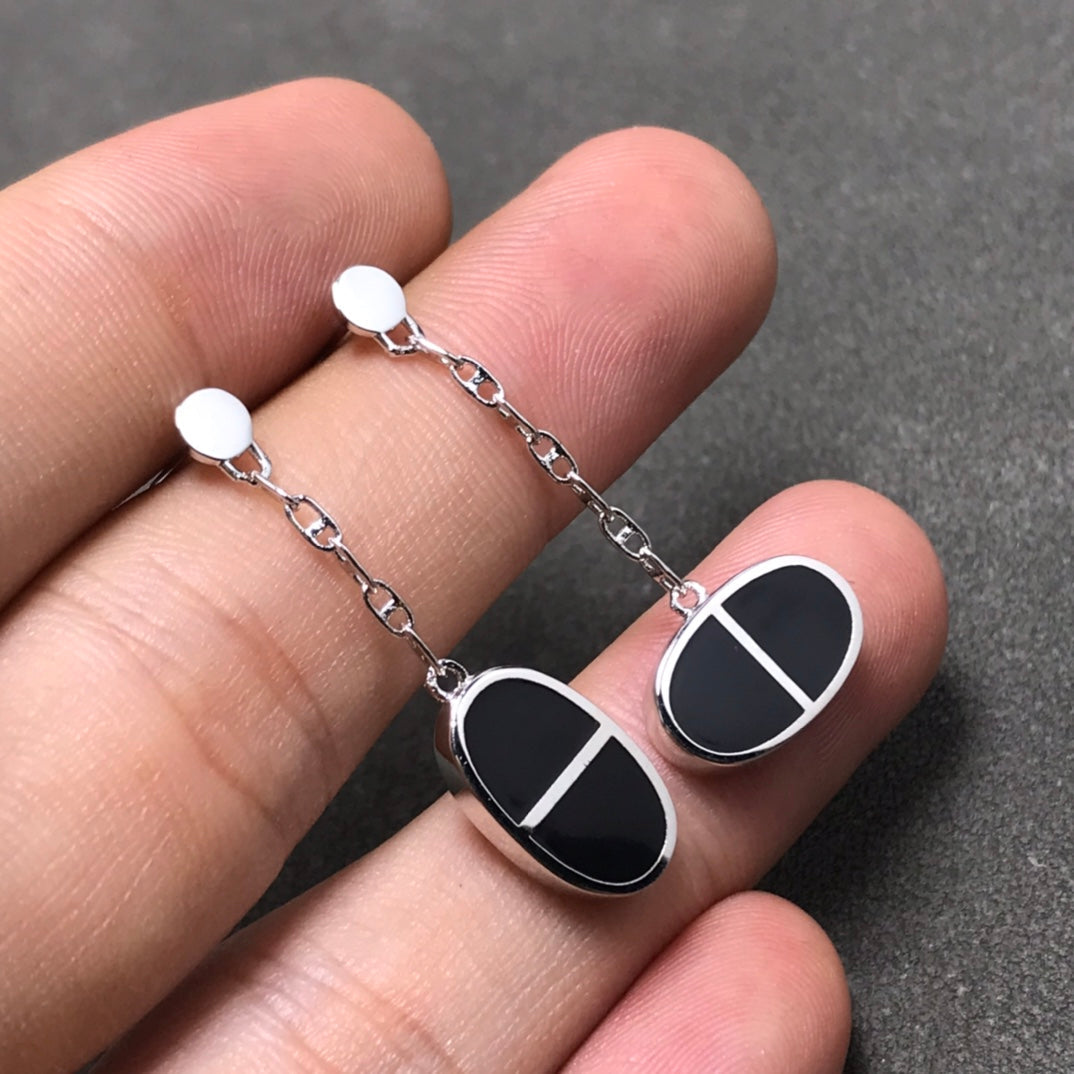 [Resenly Jewelry]CHAINE VERSO BLACK CERAMIC SILVER EARRINGS