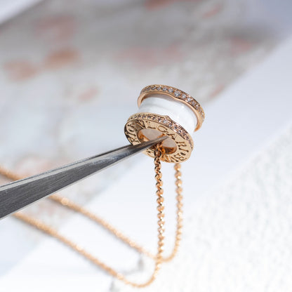 [Resenly Jewelry]ZERO 1 WHITE CERAMIC PINK GOLD DIAMOND NECKLACE