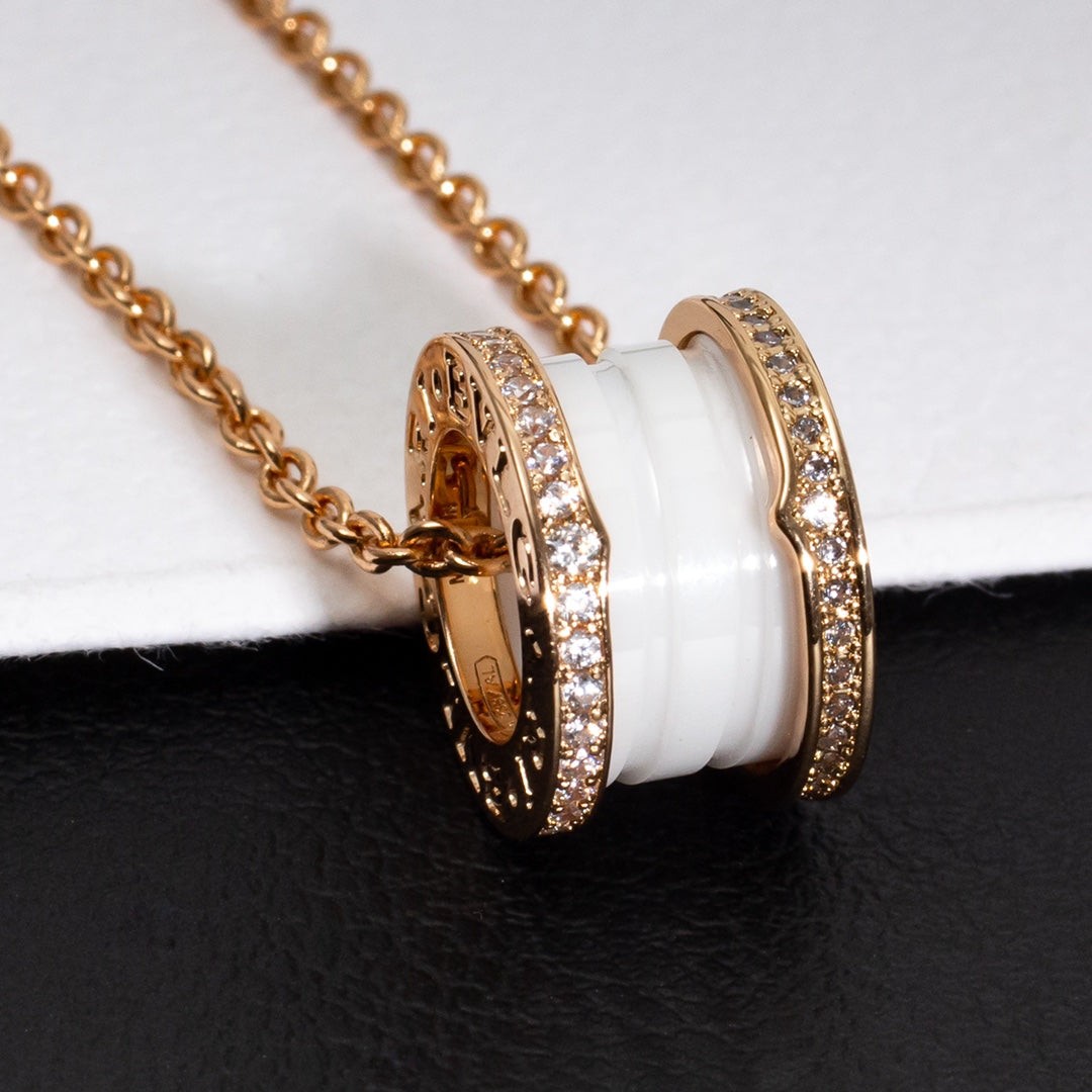 [Resenly Jewelry]ZERO 1 WHITE CERAMIC PINK GOLD DIAMOND NECKLACE