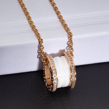 [Resenly Jewelry]ZERO 1 WHITE CERAMIC PINK GOLD DIAMOND NECKLACE
