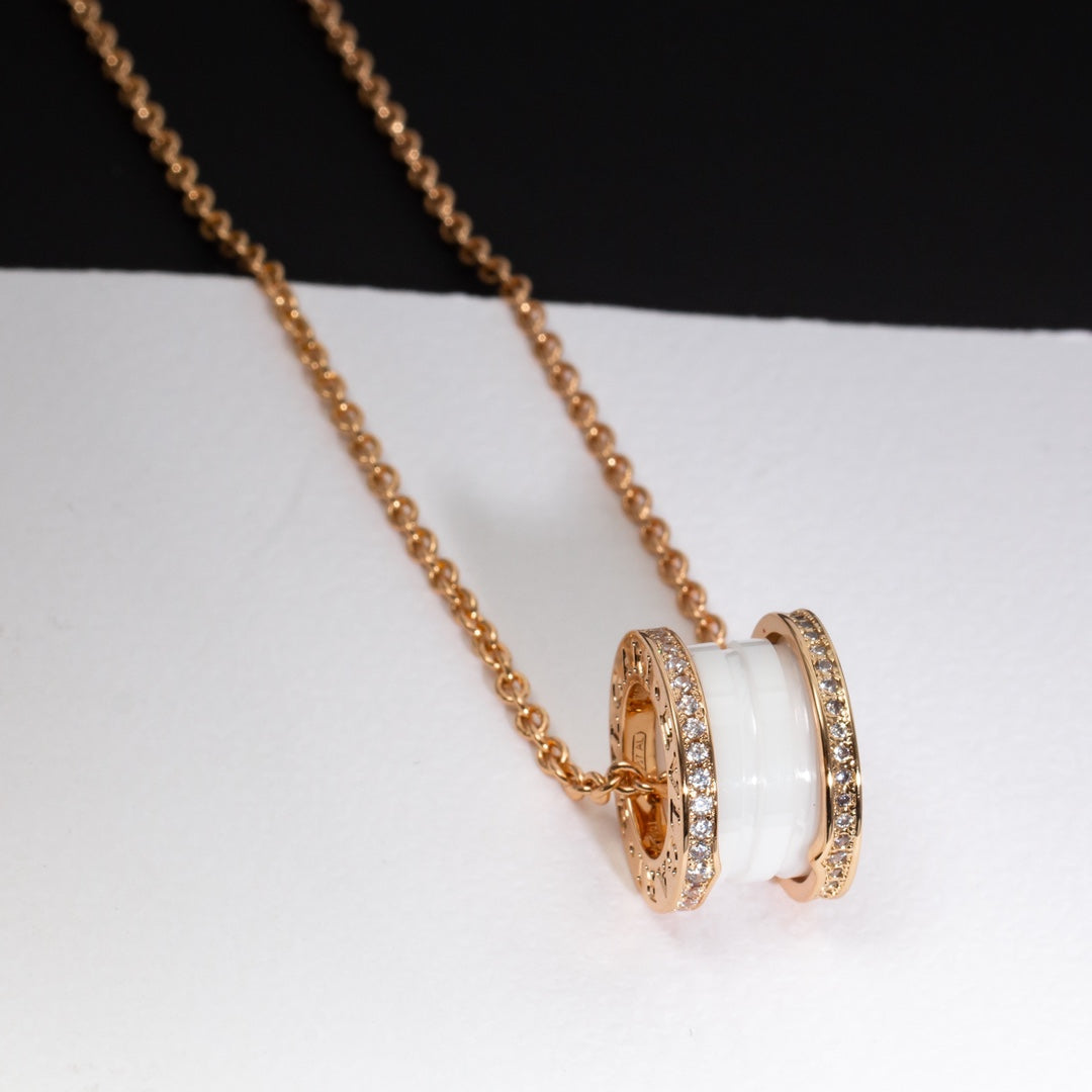 [Resenly Jewelry]ZERO 1 WHITE CERAMIC PINK GOLD DIAMOND NECKLACE