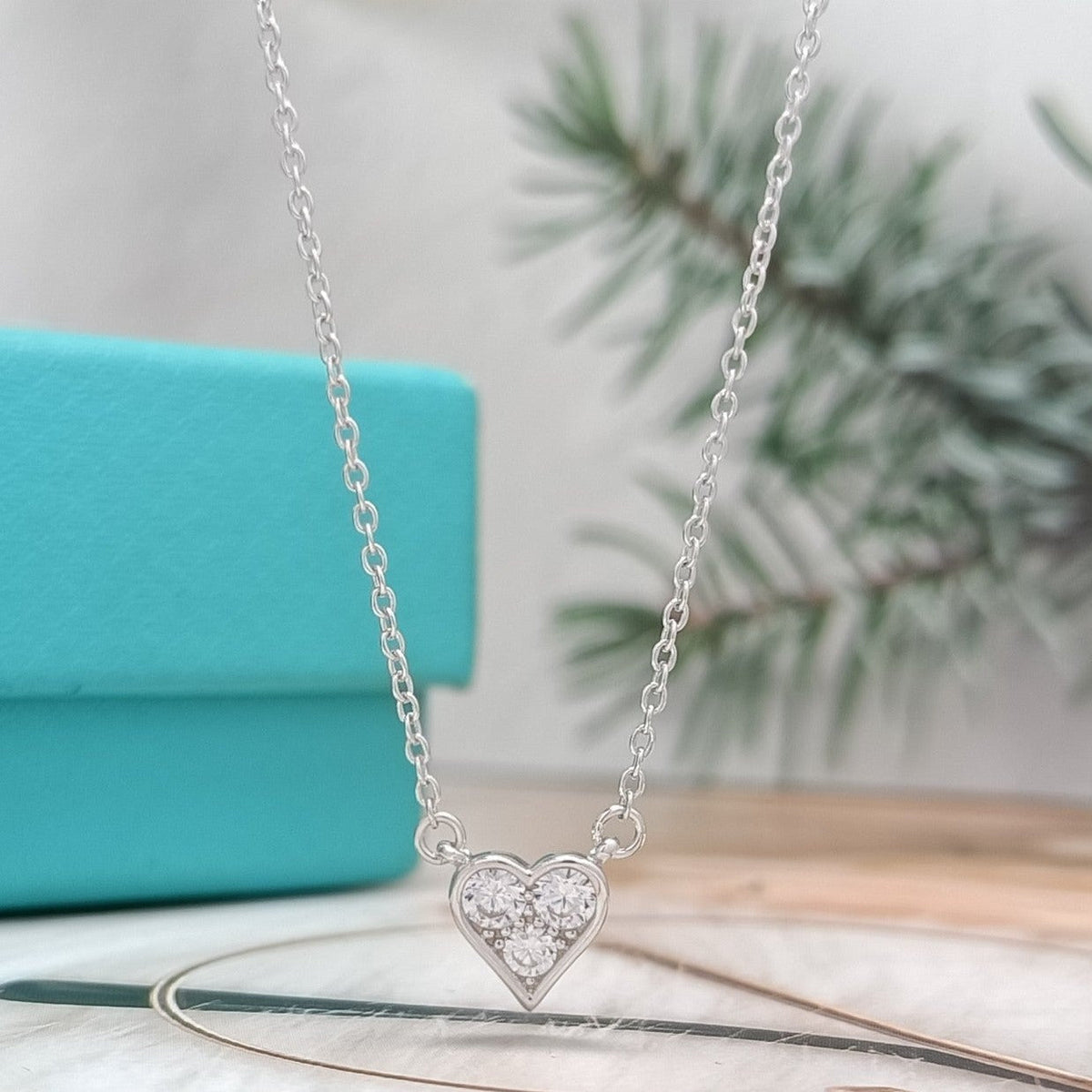 [Resenly Jewelry]HEART 3 DIAMONDS PEDANT NECKLACE