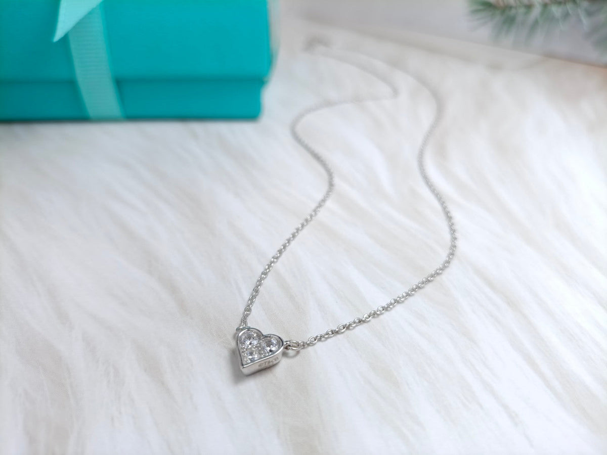 [Resenly Jewelry]HEART 3 DIAMONDS PEDANT NECKLACE