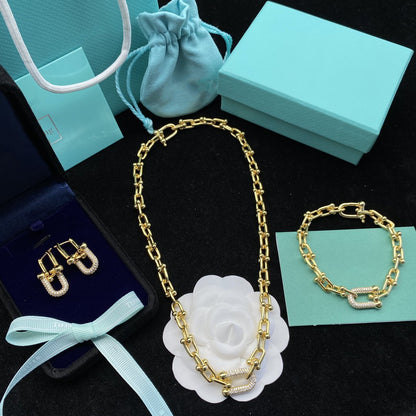 [Resenly Jewelry]HARDWEAR LINK DIAMOND GOLD EARRINGS