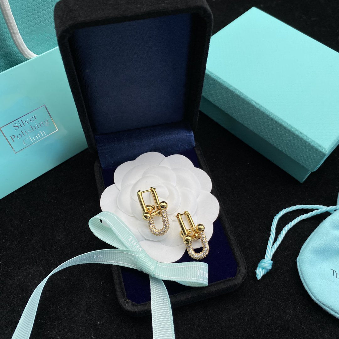 [Resenly Jewelry]HARDWEAR LINK DIAMOND GOLD EARRINGS