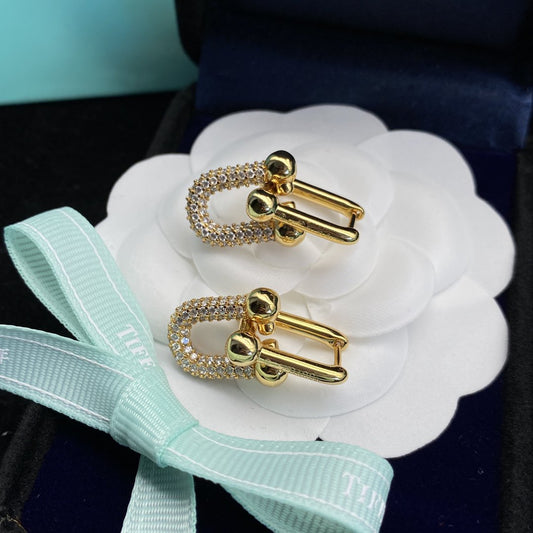 [Resenly Jewelry]HARDWEAR LINK DIAMOND GOLD EARRINGS