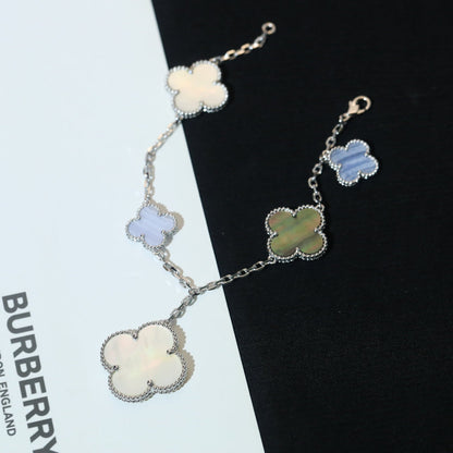 [Resenly Jewelry]CLOVER BRACELET 5 MOTIFS MOP CHALCEDONY SILVER