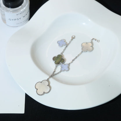 [Resenly Jewelry]CLOVER BRACELET 5 MOTIFS MOP CHALCEDONY SILVER