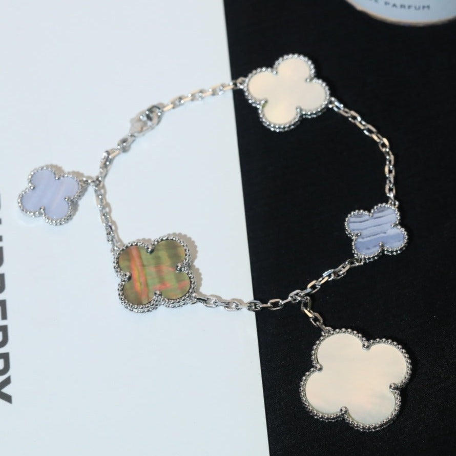 [Resenly Jewelry]CLOVER BRACELET 5 MOTIFS MOP CHALCEDONY SILVER