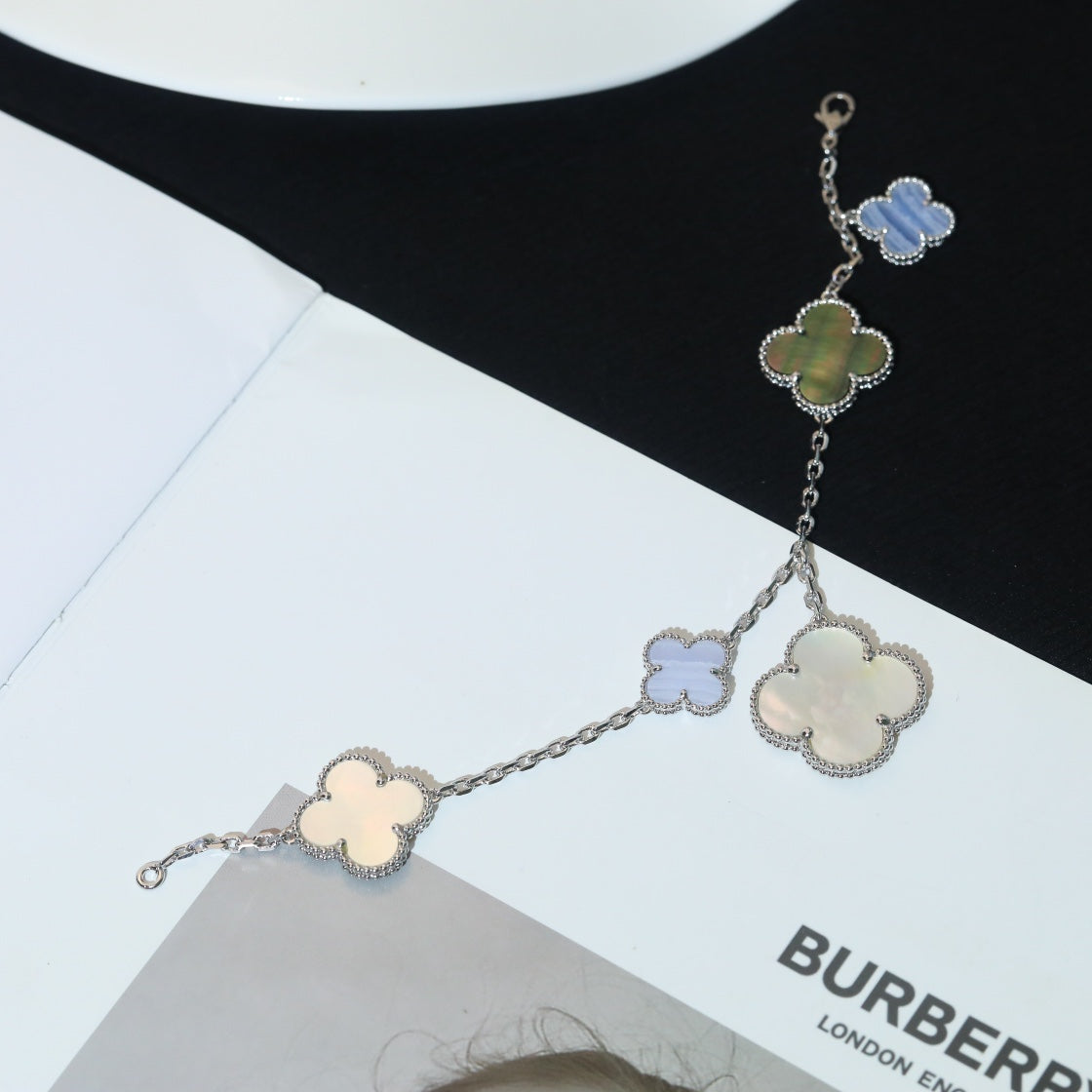 [Resenly Jewelry]CLOVER BRACELET 5 MOTIFS MOP CHALCEDONY SILVER