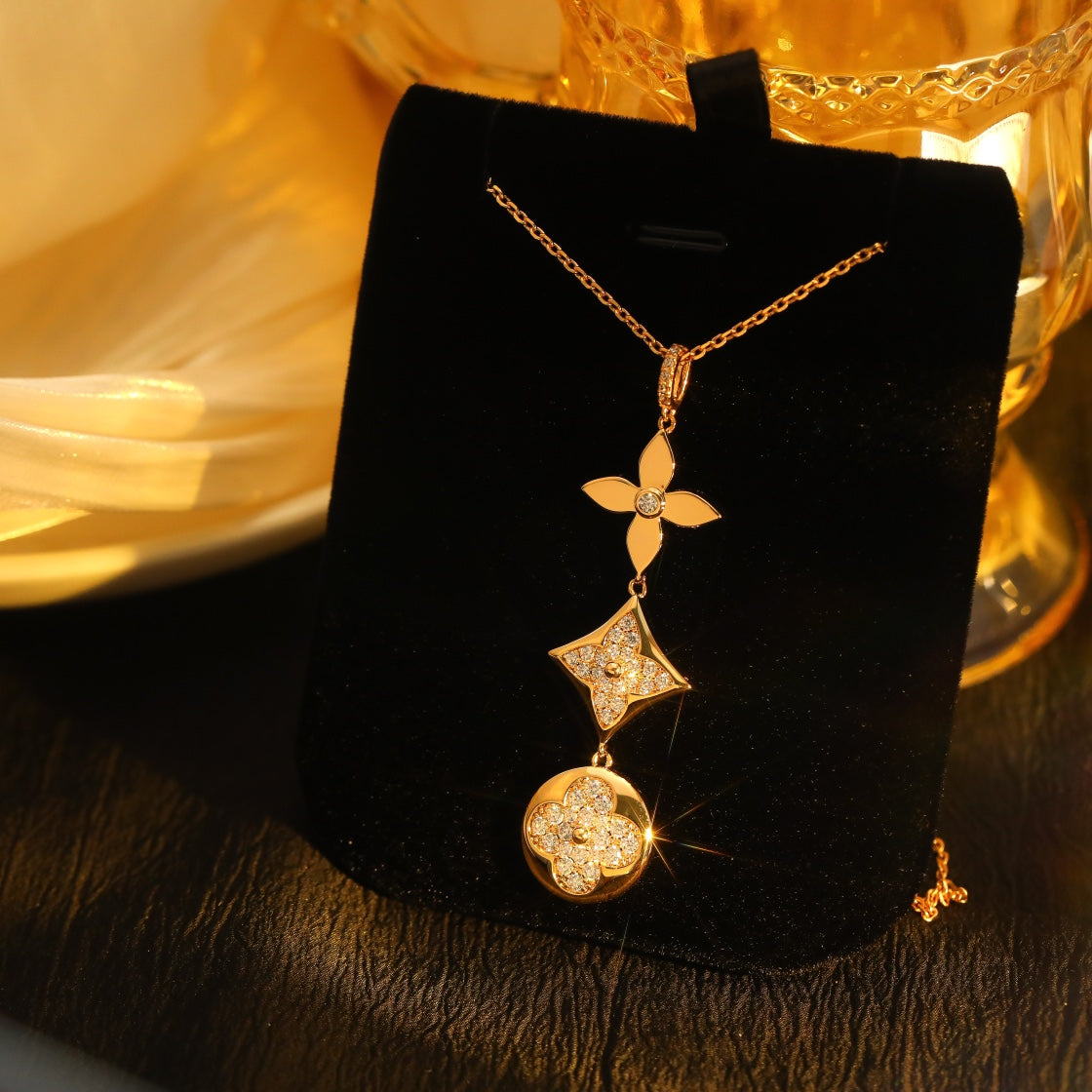[Resenly Jewelry]STAR AND SUN DIAMOND PINK GOLD NECKLACE