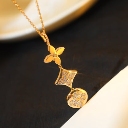 [Resenly Jewelry]STAR AND SUN DIAMOND PINK GOLD NECKLACE