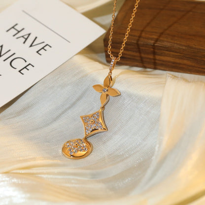 [Resenly Jewelry]STAR AND SUN DIAMOND PINK GOLD NECKLACE