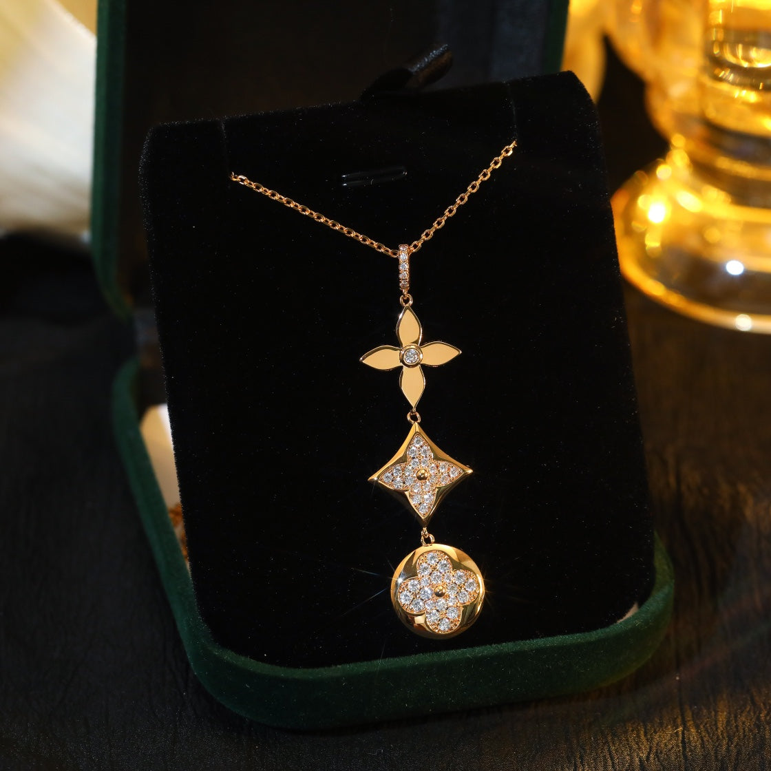 [Resenly Jewelry]STAR AND SUN DIAMOND PINK GOLD NECKLACE