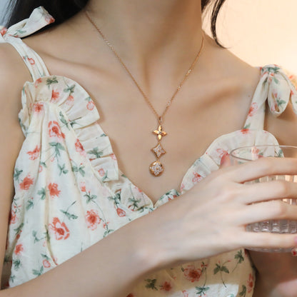 [Resenly Jewelry]STAR AND SUN DIAMOND PINK GOLD NECKLACE