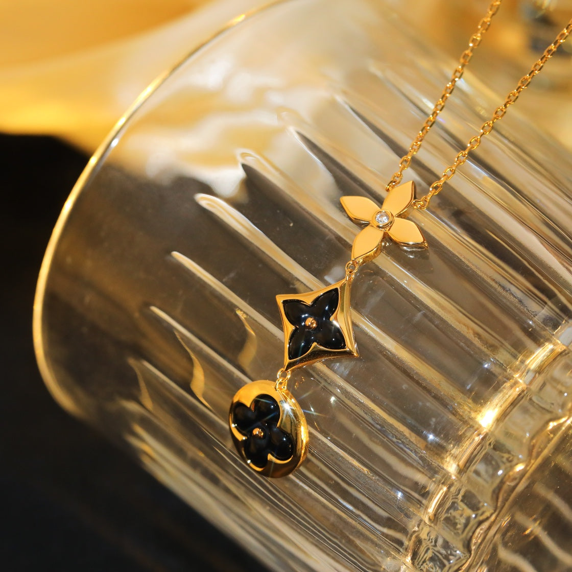 [Resenly Jewelry]STAR AND SUN ONYX PINK GOLD NECKLACE
