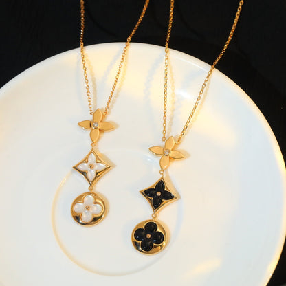 [Resenly Jewelry]STAR AND SUN ONYX PINK GOLD NECKLACE