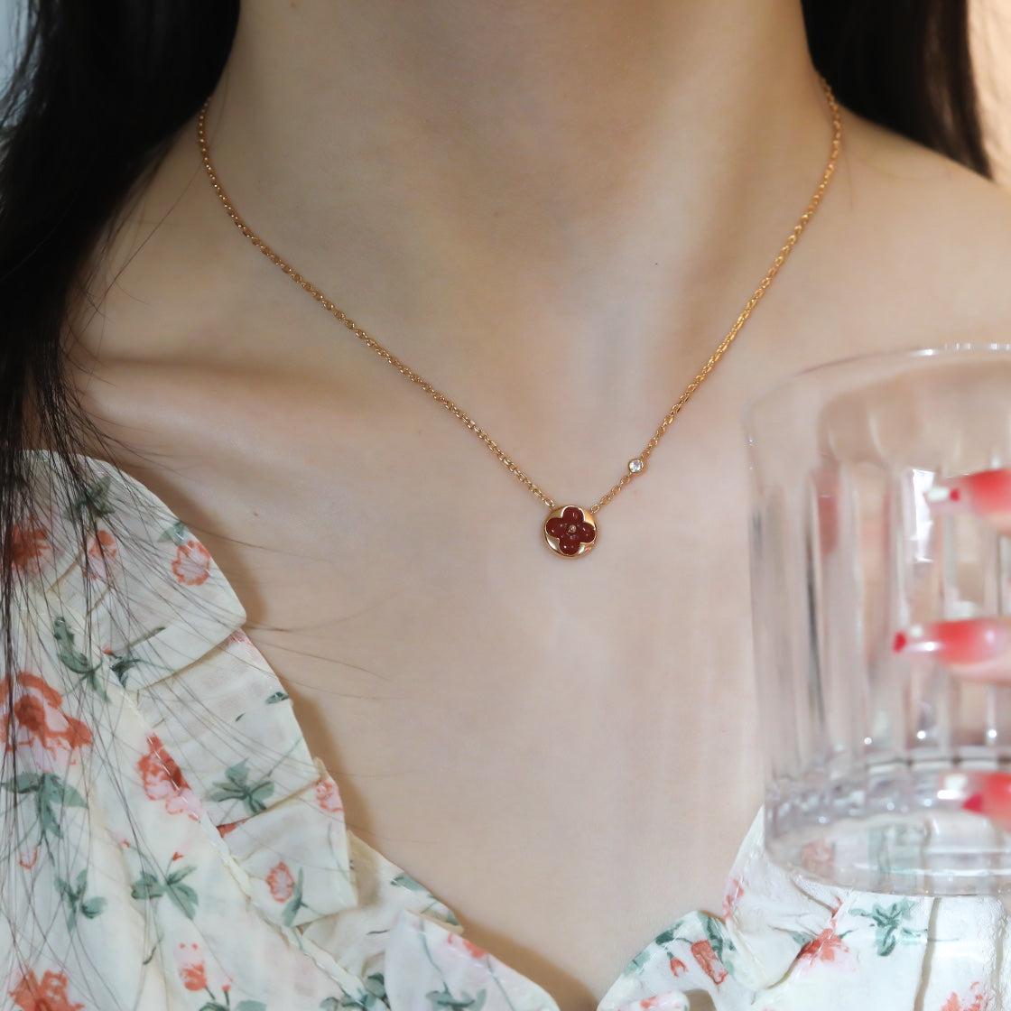 [Resenly Jewelry]SUN PEDANT PINK GOLD 1 DIAMOND NECKLACE
