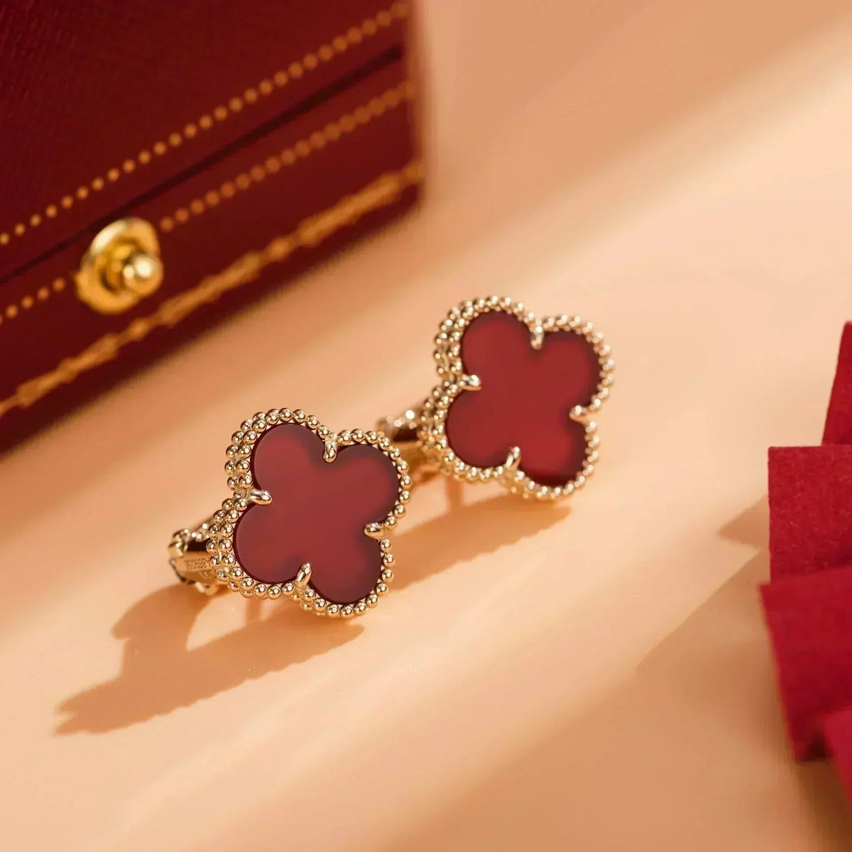 [Resenly Jewelry]CLOVER MEDIUM 1 MOTIFS CARNELIAN  EARRINGS