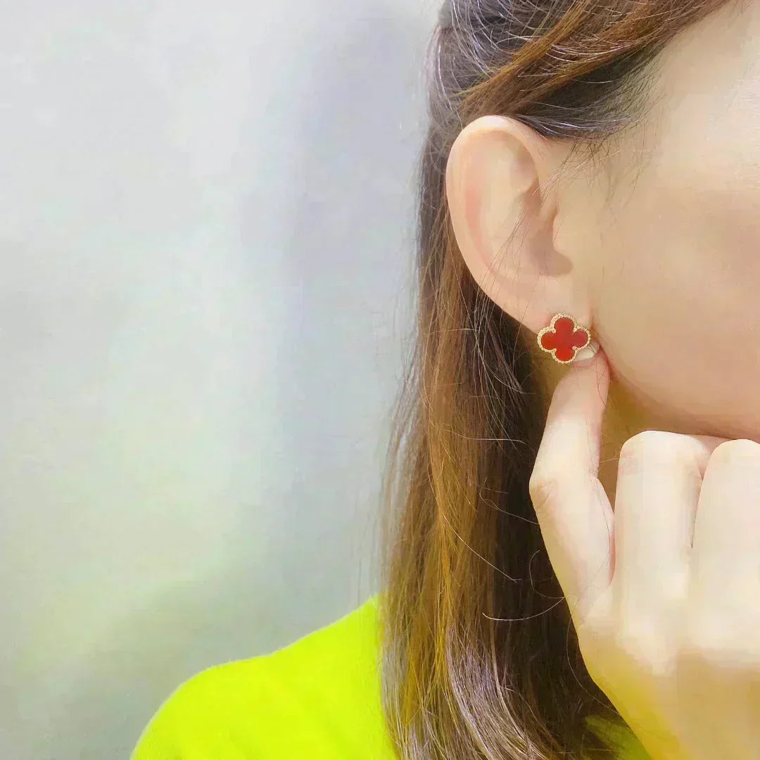 [Resenly Jewelry]CLOVER MEDIUM 1 MOTIFS CARNELIAN  EARRINGS