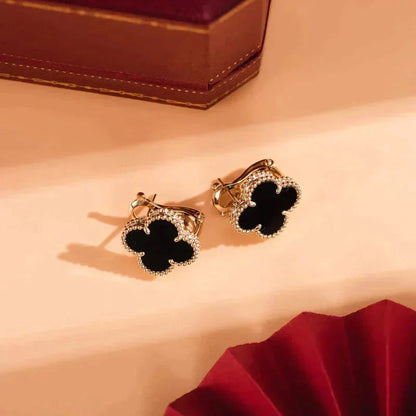 [Resenly Jewelry]CLOVER MEDIUM 1 MOTIFS  ONYX STUD EARRINGS