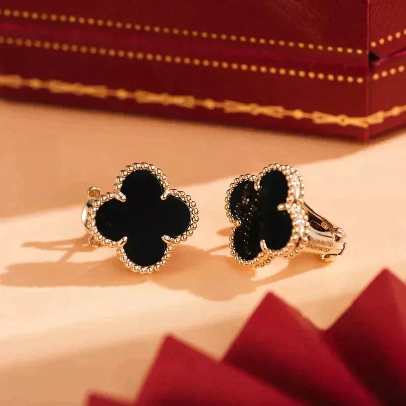 [Resenly Jewelry]CLOVER MEDIUM 1 MOTIFS  ONYX STUD EARRINGS