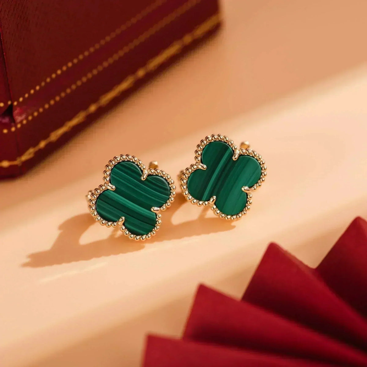 [Resenly Jewelry]CLOVER MEDIUM 1 MOTIFS MALACHITE  EARRINGS
