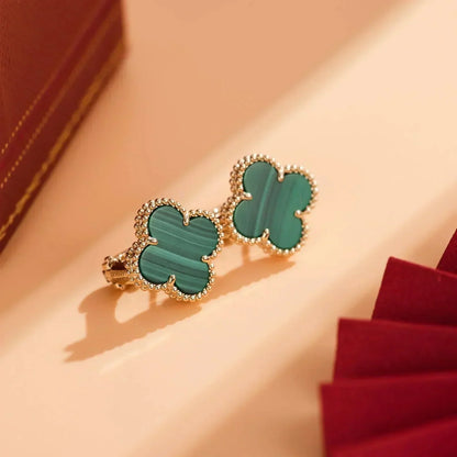 [Resenly Jewelry]CLOVER MEDIUM 1 MOTIFS MALACHITE  EARRINGS