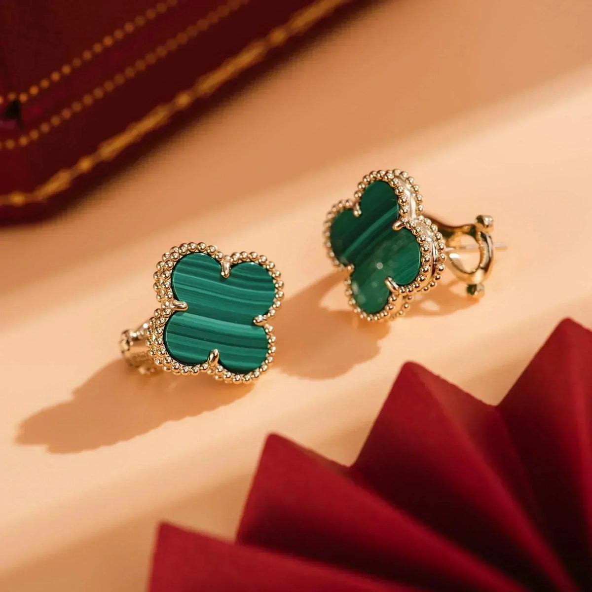 [Resenly Jewelry]CLOVER MEDIUM 1 MOTIFS MALACHITE  EARRINGS
