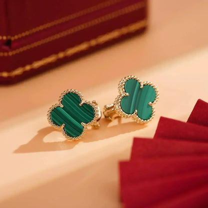 [Resenly Jewelry]CLOVER MEDIUM 1 MOTIFS MALACHITE  EARRINGS