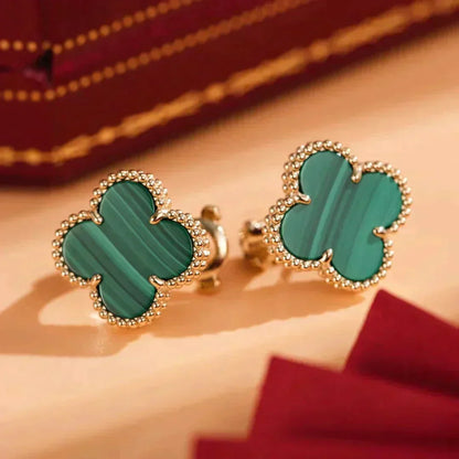 [Resenly Jewelry]CLOVER MEDIUM 1 MOTIFS MALACHITE  EARRINGS