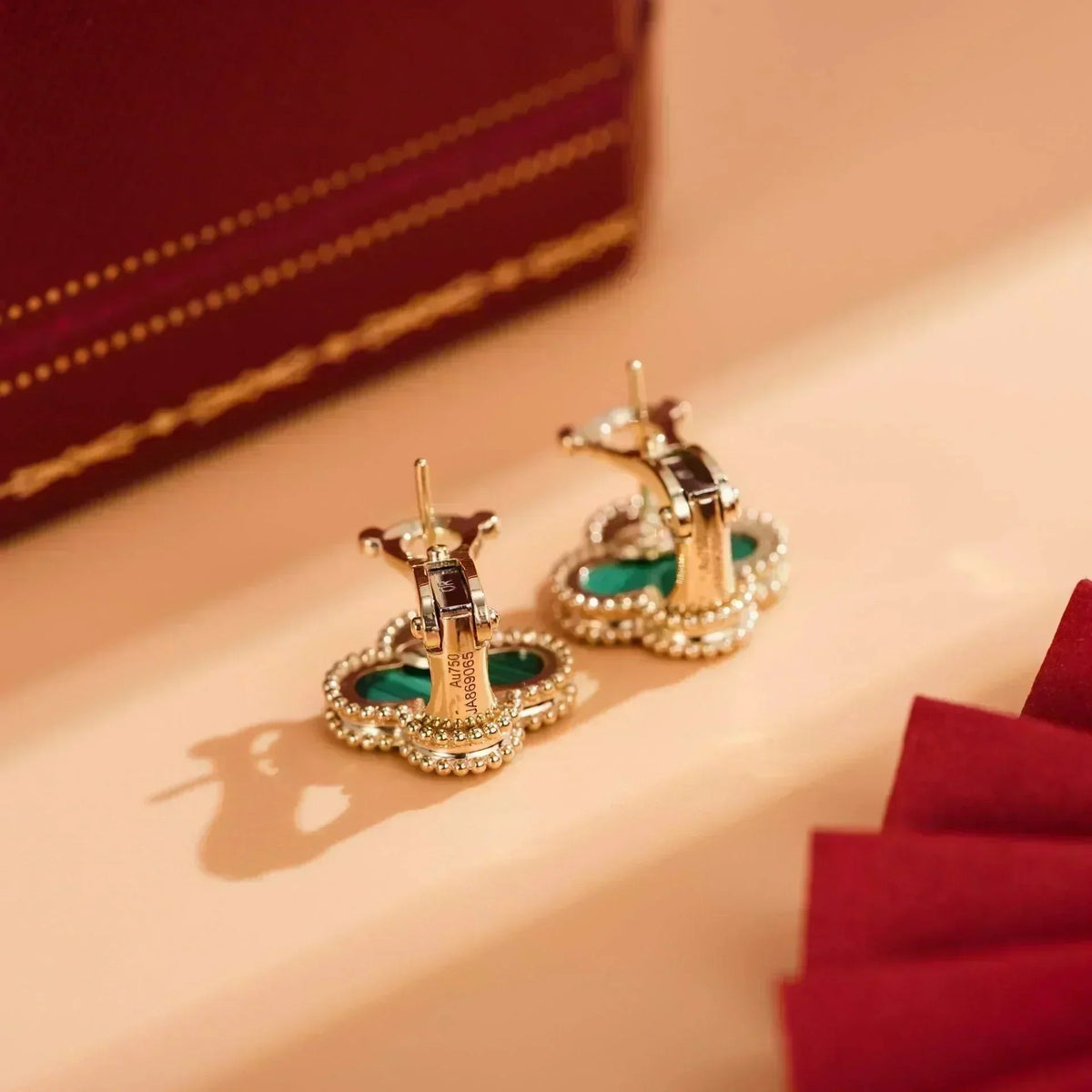[Resenly Jewelry]CLOVER MEDIUM 1 MOTIFS MALACHITE  EARRINGS