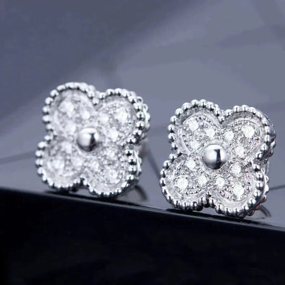 [Resenly Jewelry]CLOVER 1 MOTIFS DIAMOND STUD EARRINGS SILVER