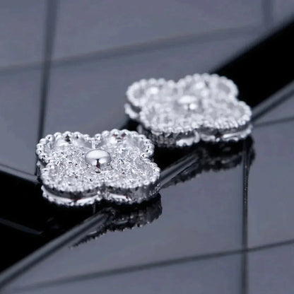 [Resenly Jewelry]CLOVER 1 MOTIFS DIAMOND STUD EARRINGS SILVER