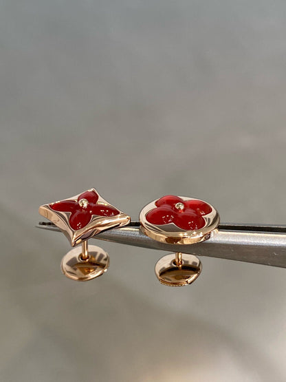 [Resenly Jewelry]STAR AND SUN PINK GOLD CARNELIAN STUD EARRINGS