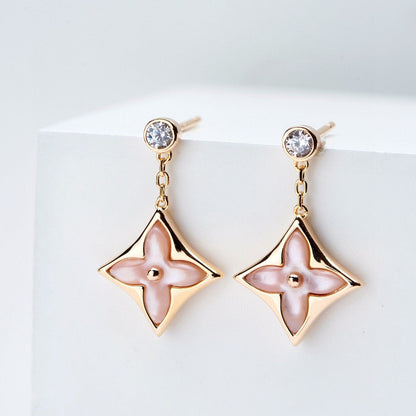 [Resenly Jewelry]DOUBLE STAR PINK GOLD MOP DROP EARRINGS