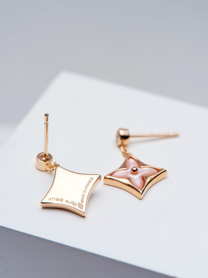 [Resenly Jewelry]DOUBLE STAR PINK GOLD MOP DROP EARRINGS