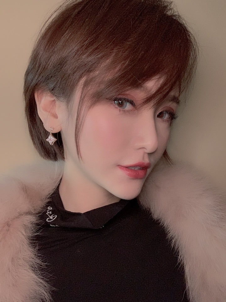 [Resenly Jewelry]DOUBLE STAR PINK GOLD MOP DROP EARRINGS