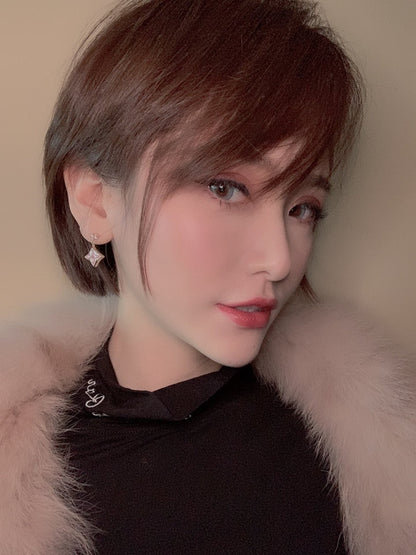 [Resenly Jewelry]DOUBLE STAR PINK GOLD MOP DROP EARRINGS